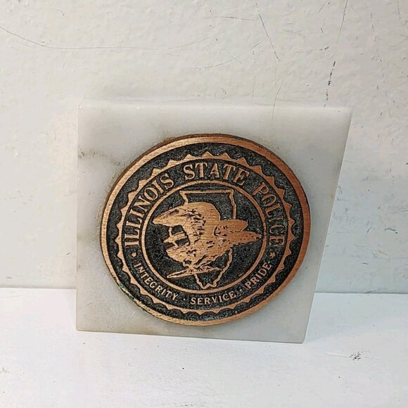 VTG Square Small Illinois State Police Marble Paperweight Made in Italy - Picture 1 of 4